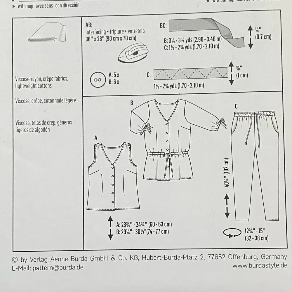 Burda sewing pattern #6789 casual top & pants UNCUT size US 16-28